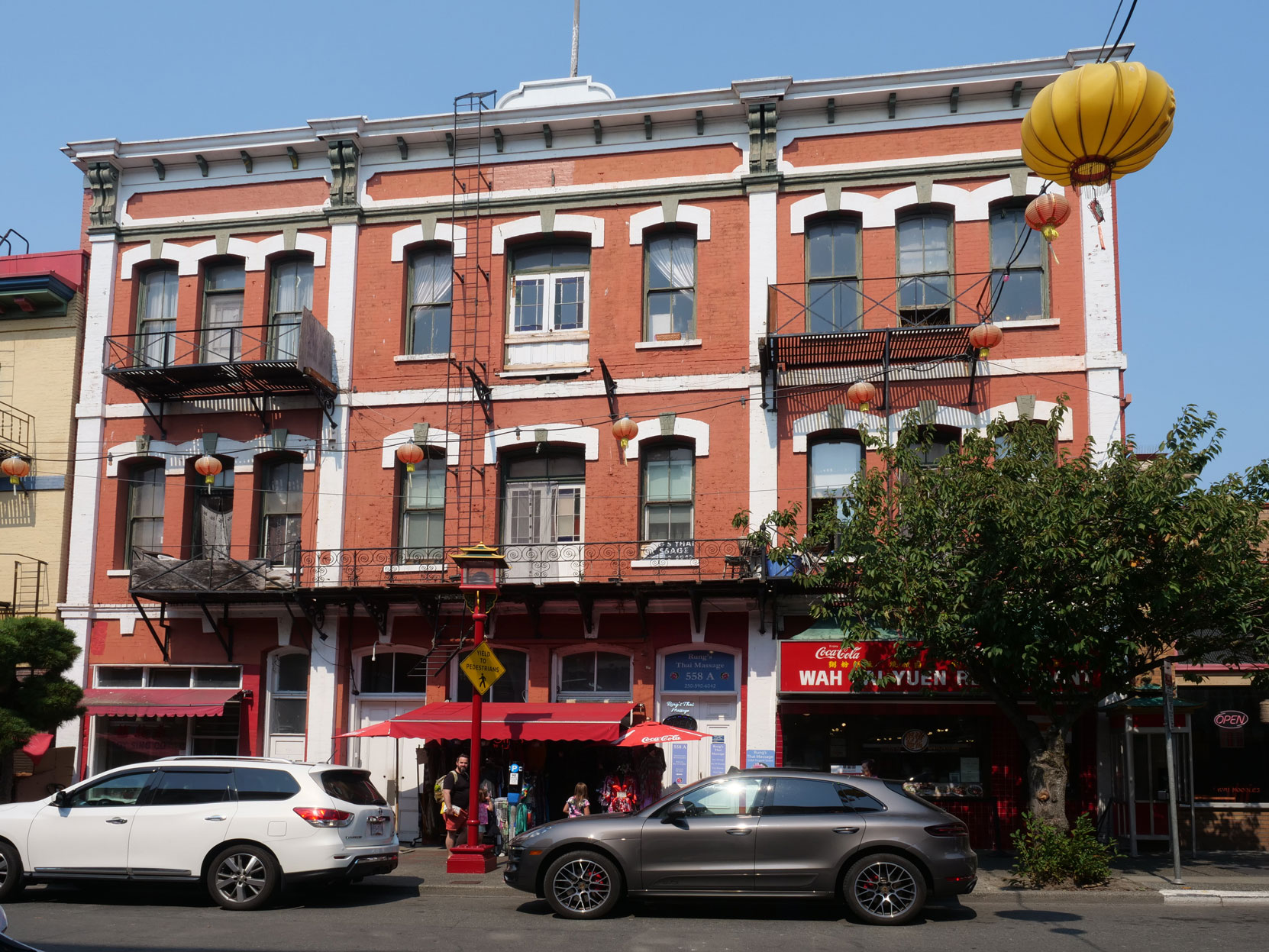 The Chines Consolidated Benevolent Society building, 554-562 Fisgard Street, was built in 1885 by architect John Teague, a member of Victoria-Columbia Lodge No. 1 [photo: Mark Anderson]