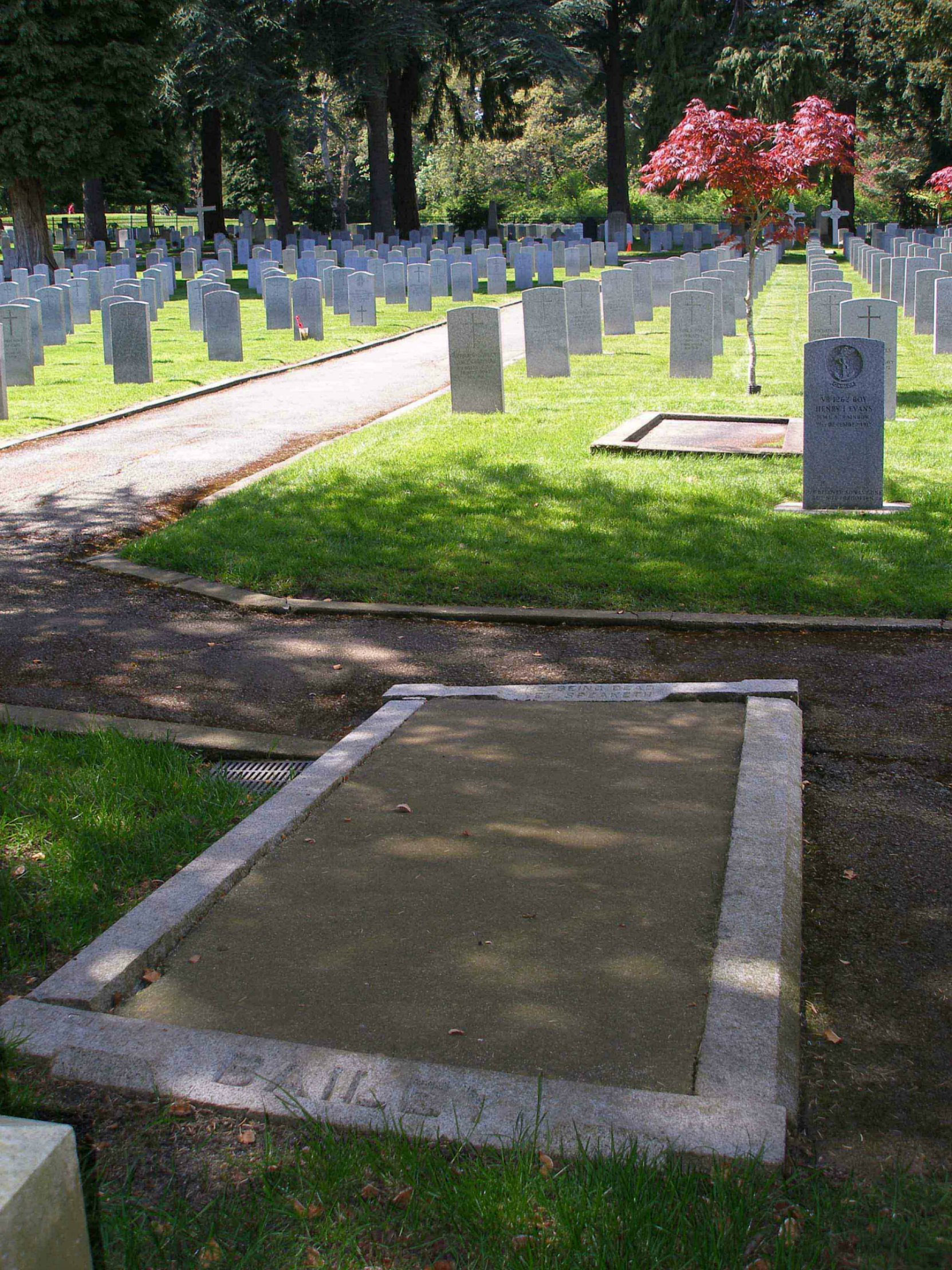 The grave of Frederick James Bailey in the Naval & Veterans Cemetery, Esquimalt, B.C. [photo: Mark Anderson]